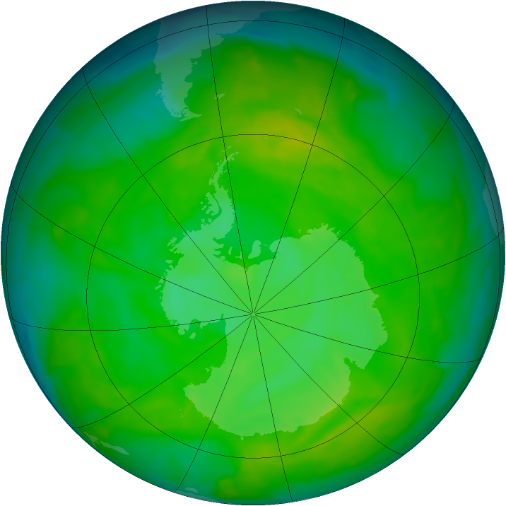 Antarctic ozone map for 08 December 2012